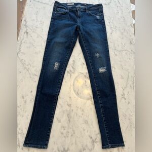 AG Adriano Goldschmied Dark Denim Distressed Skinny Jeans